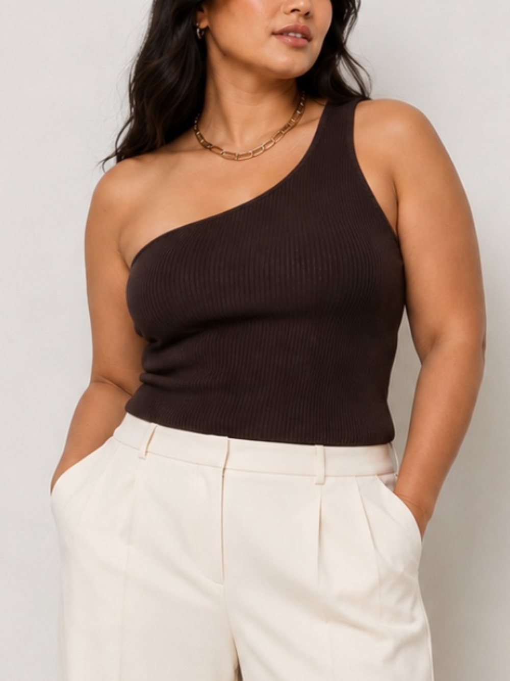 Aritzia Babaton One Shoulder Sculpt Knit Going Out Top Y2K Chocolate Brown 2XL